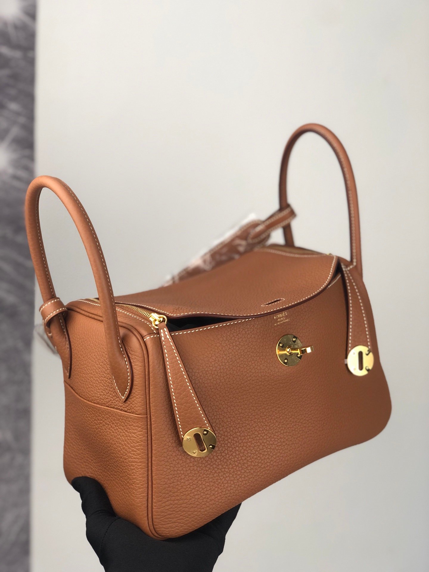 Uncle Bench Hermes Lindy TC ck37 Golden brown Silver Hardware 26cm Full Handmade
