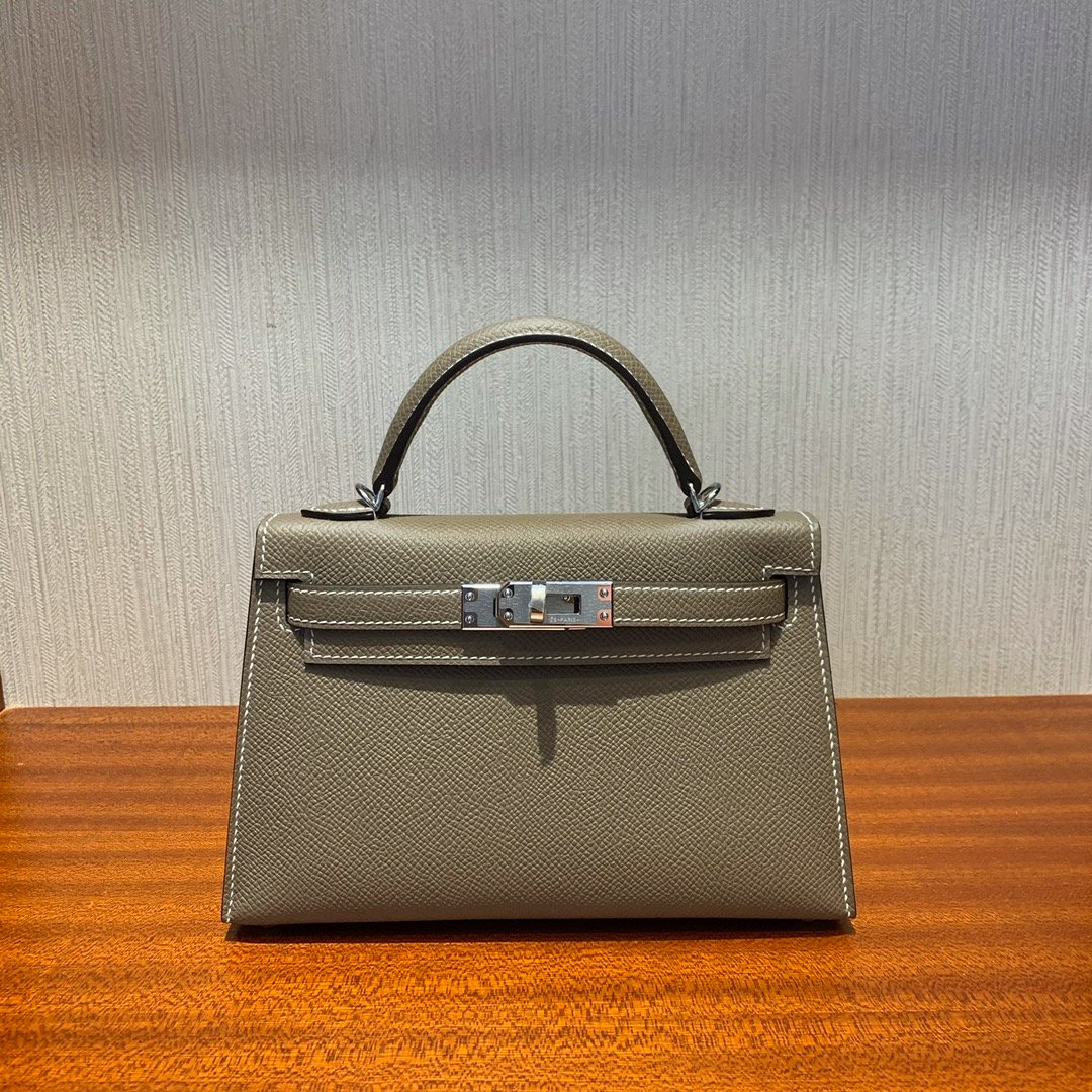 Uncle Bench Hermes Mini Kelly ll Epsom ck18 Etoupe Silver Hardware PHW 19cm Full Handmade