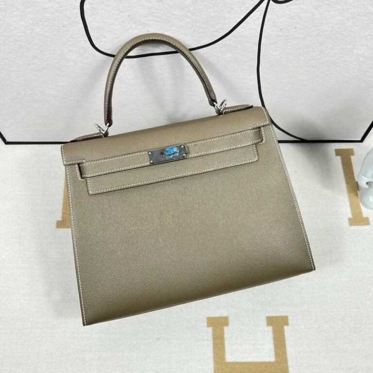 Uncle Bench Hermes Kelly Epsom Ck18 Etoupe Grey Silver Hardware PHW 28cm Full Handmade
