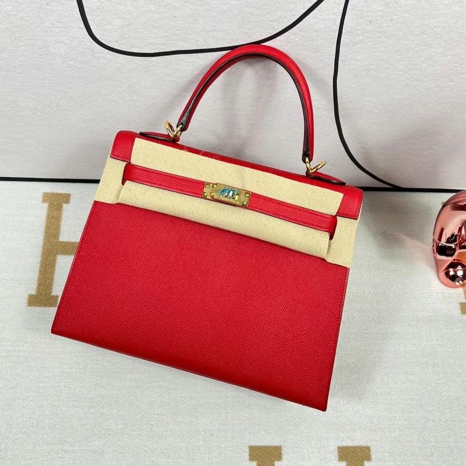 Uncle Bench Hermes Kelly Epsom Q5 Bright red Gold Hardware GHW 25cm Full Handmade
