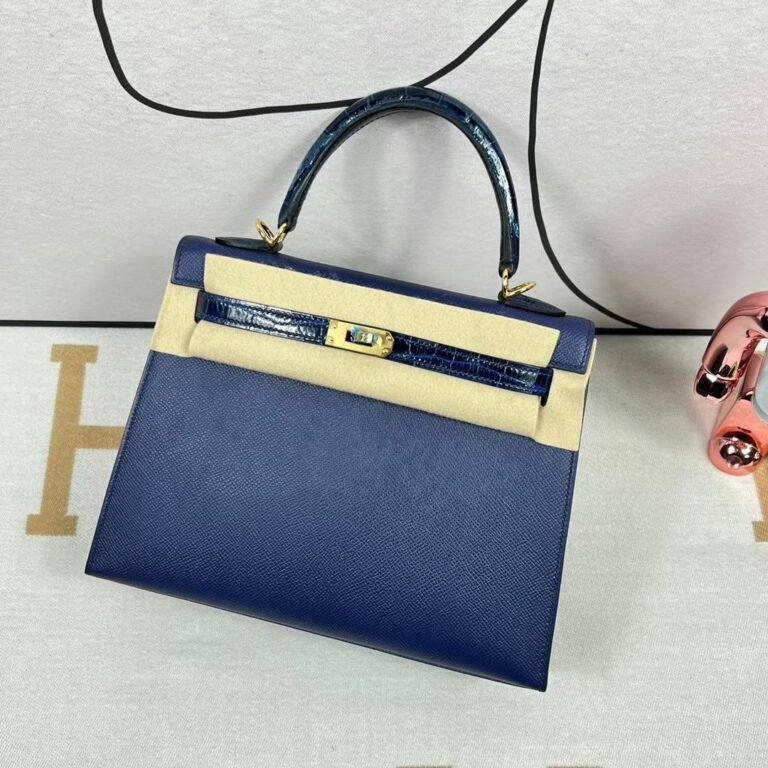 Uncle Bench Hermes Kelly Touch Epsom & Shiny Alligator Ck73 Gem blue Gold Hardware GHW 25cm Full Handmade