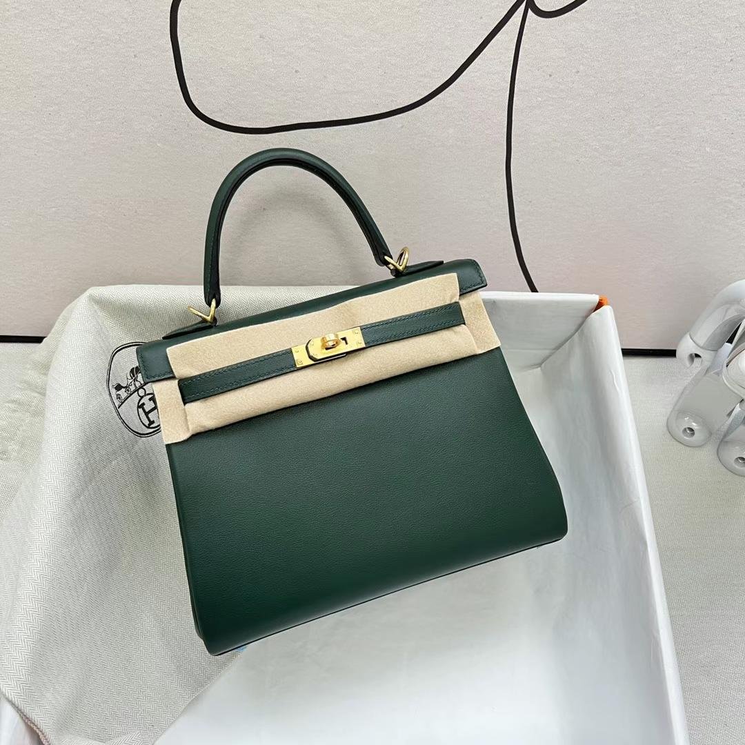 Uncle Bench Hermes Kelly Swift 6O Cypress green Gold Hardware GHW 25cm Full Handmade