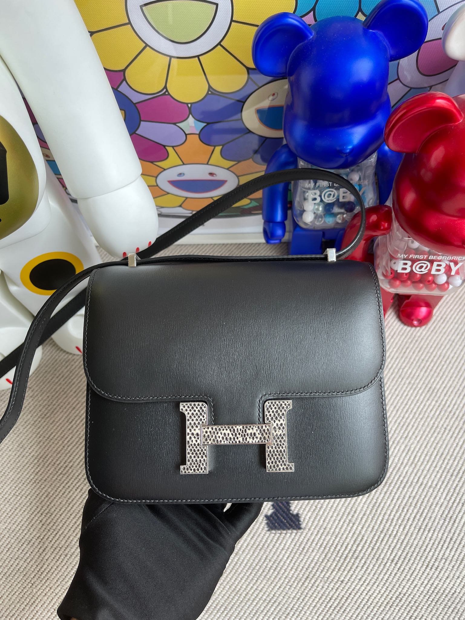 Uncle Bench Hermes Constance boxcalf Black lizard buckle 18cm Full Handmade