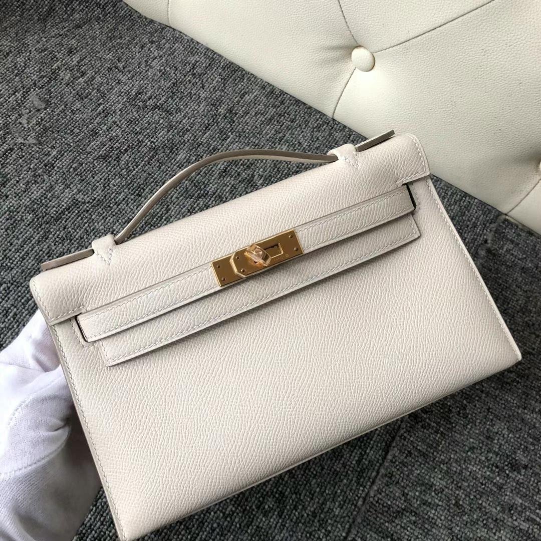Uncle Bench Hermes Mini Kelly Pochette Epsom Ck10 Creamy white Gold Hardware GHW 22cm Full Handmade