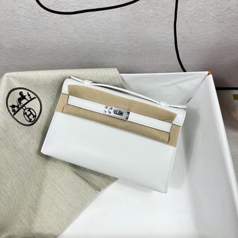 Uncle Bench Hermes Mini Kelly Pochette Swift 01 Pure white Silver Hardware PHW 22cm Full Handmade