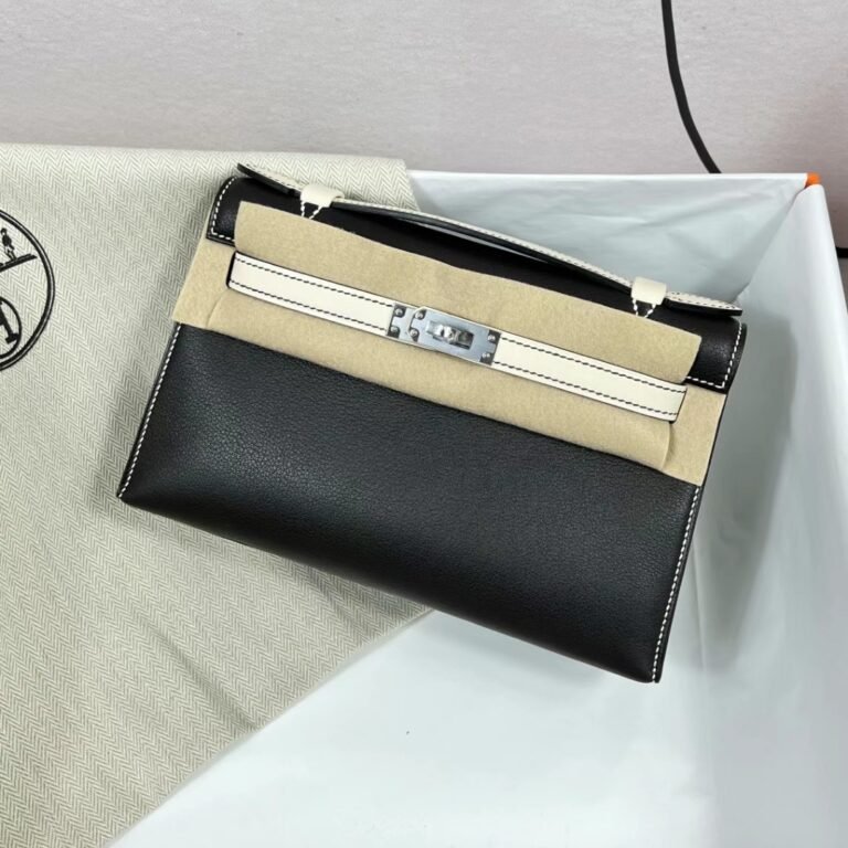 Uncle Bench Hermes Mini Kelly Pochette Swift Ck89 Black & 01 Pure white Silver Hardware 22cm Full Handmade