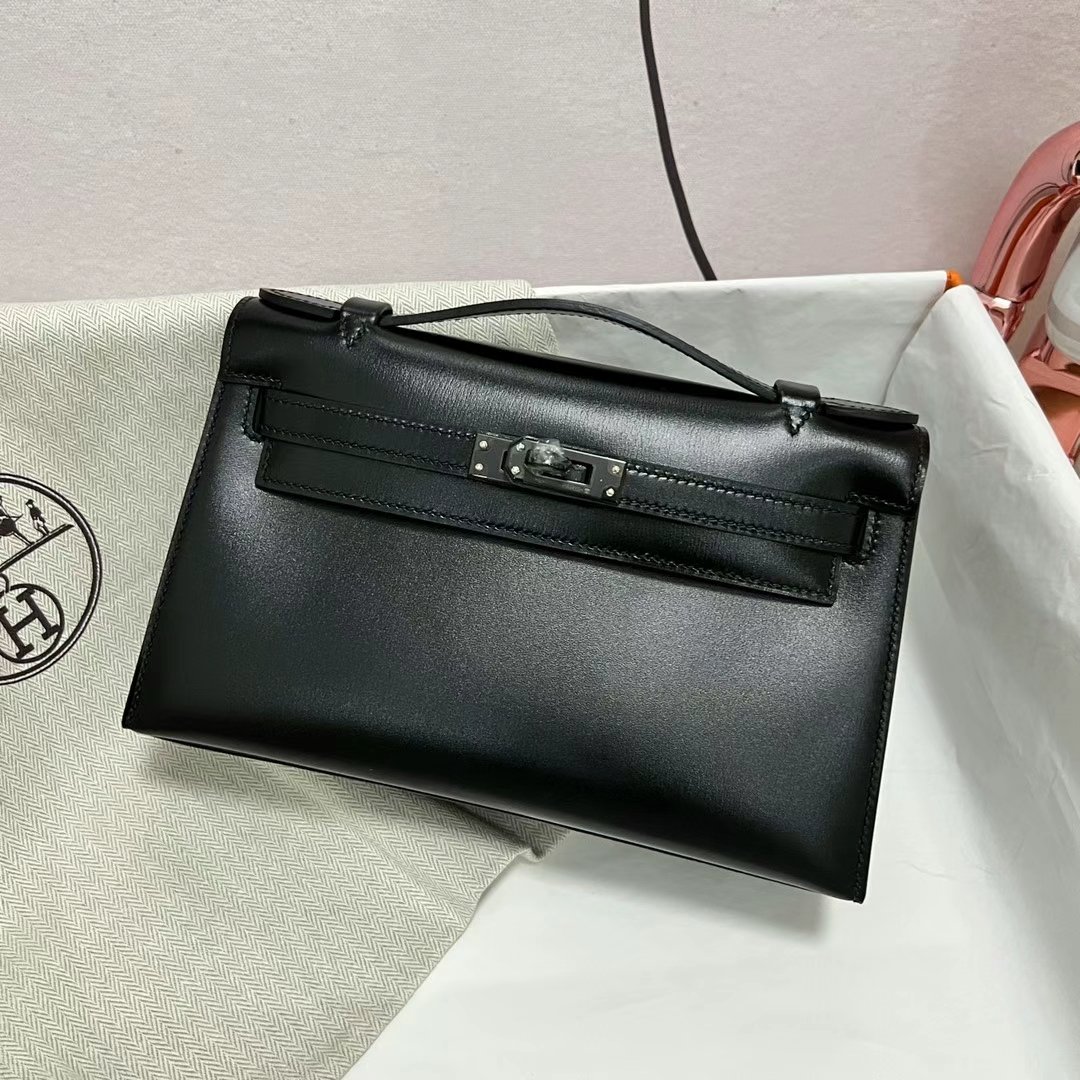 Uncle Bench Hermes Mini Kelly Pochette Ck89 Black Box black buckle 22cm Full Handmade