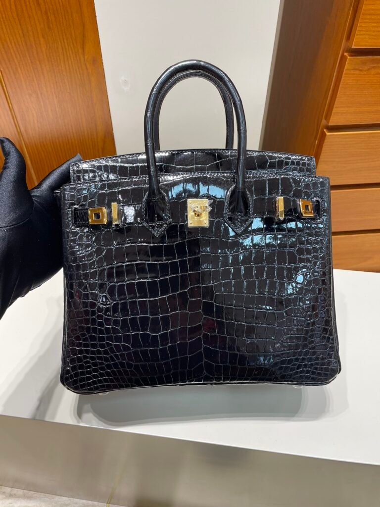 Uncle Bench Hermes Birkin Porosus shiny ck89 Noir Gold Hardware 25cm Full Handmade