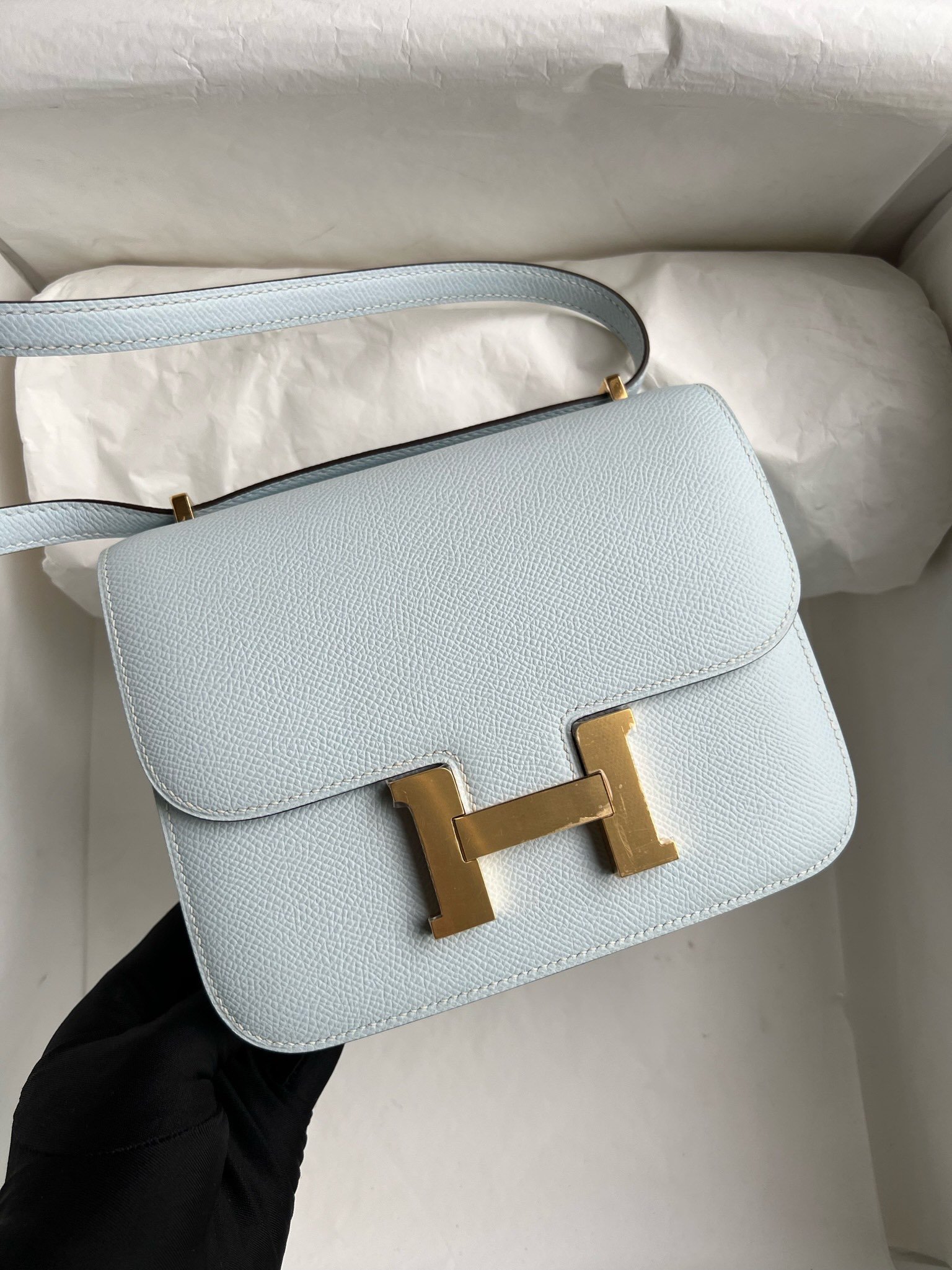 Uncle Bench Hermes Constance Epsom T0 Light blue Gold Hardware GHW 18cm Full Handmade