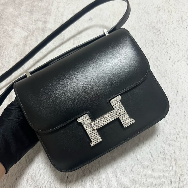 Uncle Bench Hermes Constance Boxcalf ck89 Noir Natural Lizard buckle Silver Hardware 18cm Full Handmade
