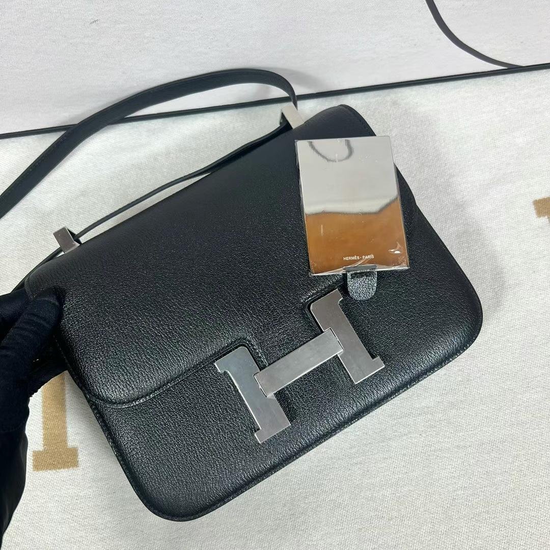 Uncle Bench Hermes Constance NEW monolayer Chevre Ck89 Black Silver Hardware 24cm Full Handmade