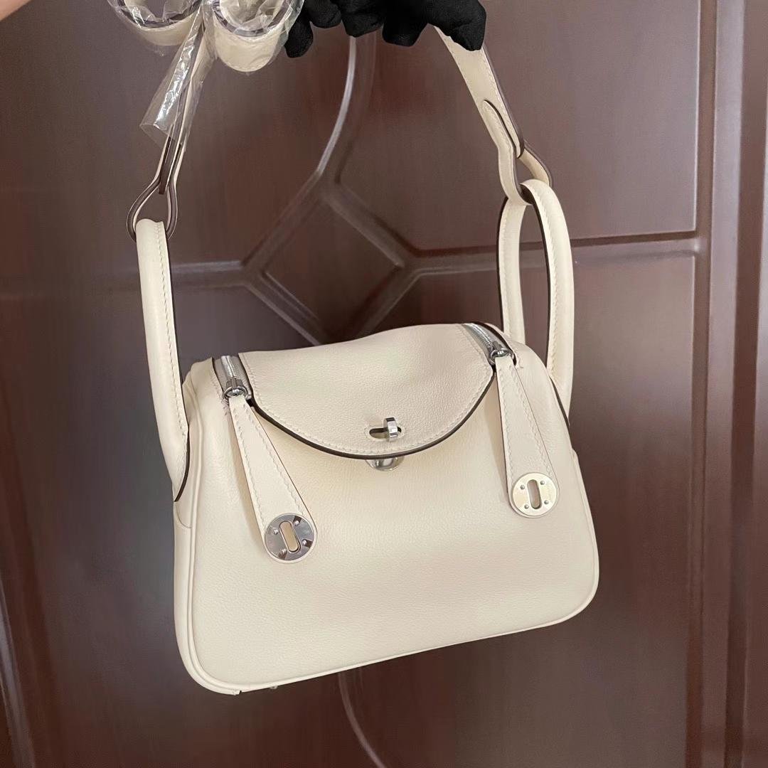 Uncle Bench Hermes Mini Lindy swift i2 Creamy white & Sesame yellow Silver Hardware Phw 19cm Full Handmade
