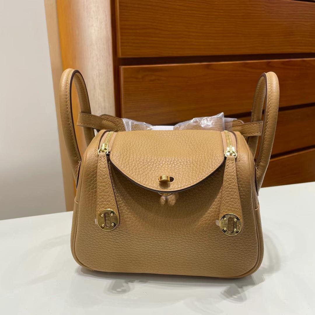 Uncle Bench Hermes Mini Lindy Clemence 4B Biscuit Yellow Gold Hardware Ghw 19cm Full Handmade