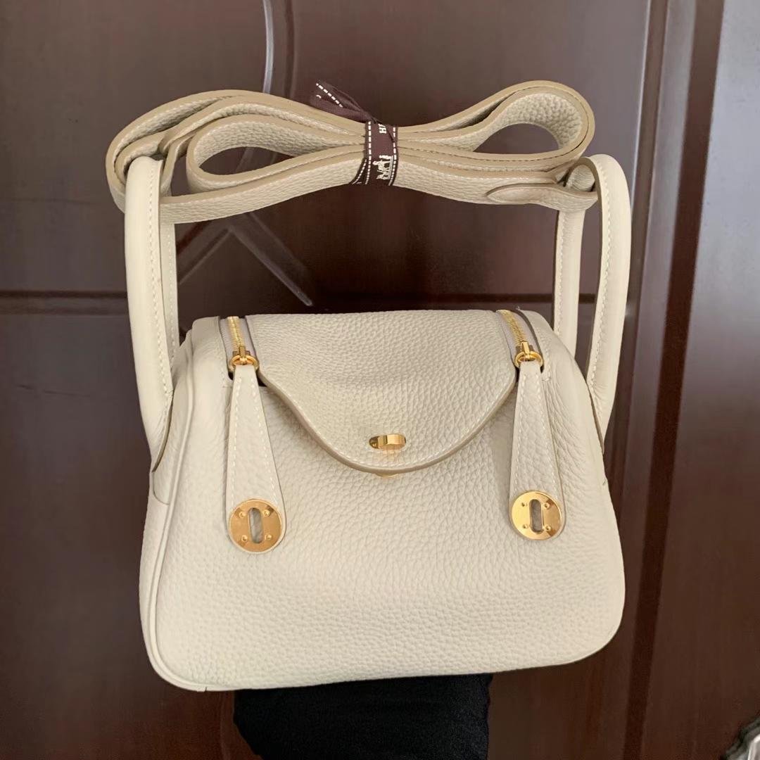 Uncle Bench Hermes Mini Lindy Clemence Ck10 Creamy white Gold Hardware Ghw 19cm Full Handmade