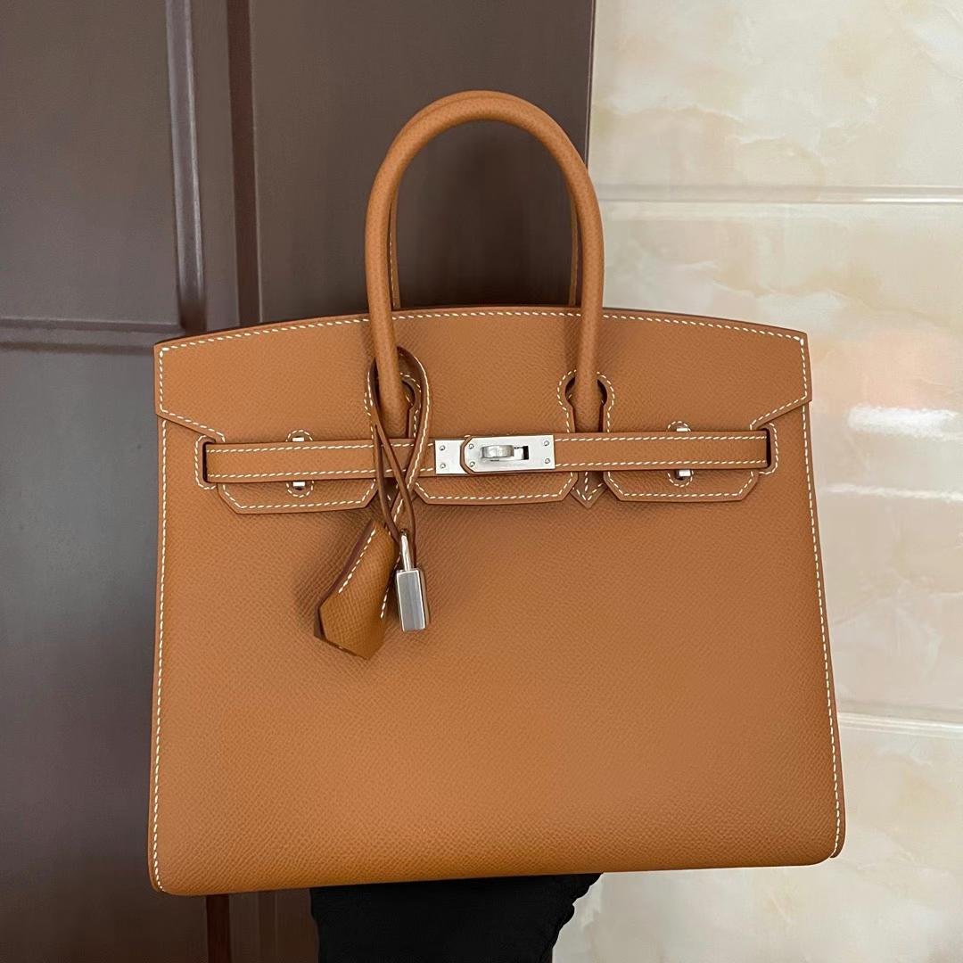 Uncle Bench Hermes Birkin Sellier Epsom Ck37 Golden brown Silver Hardware Phw 25cm Full Handmade