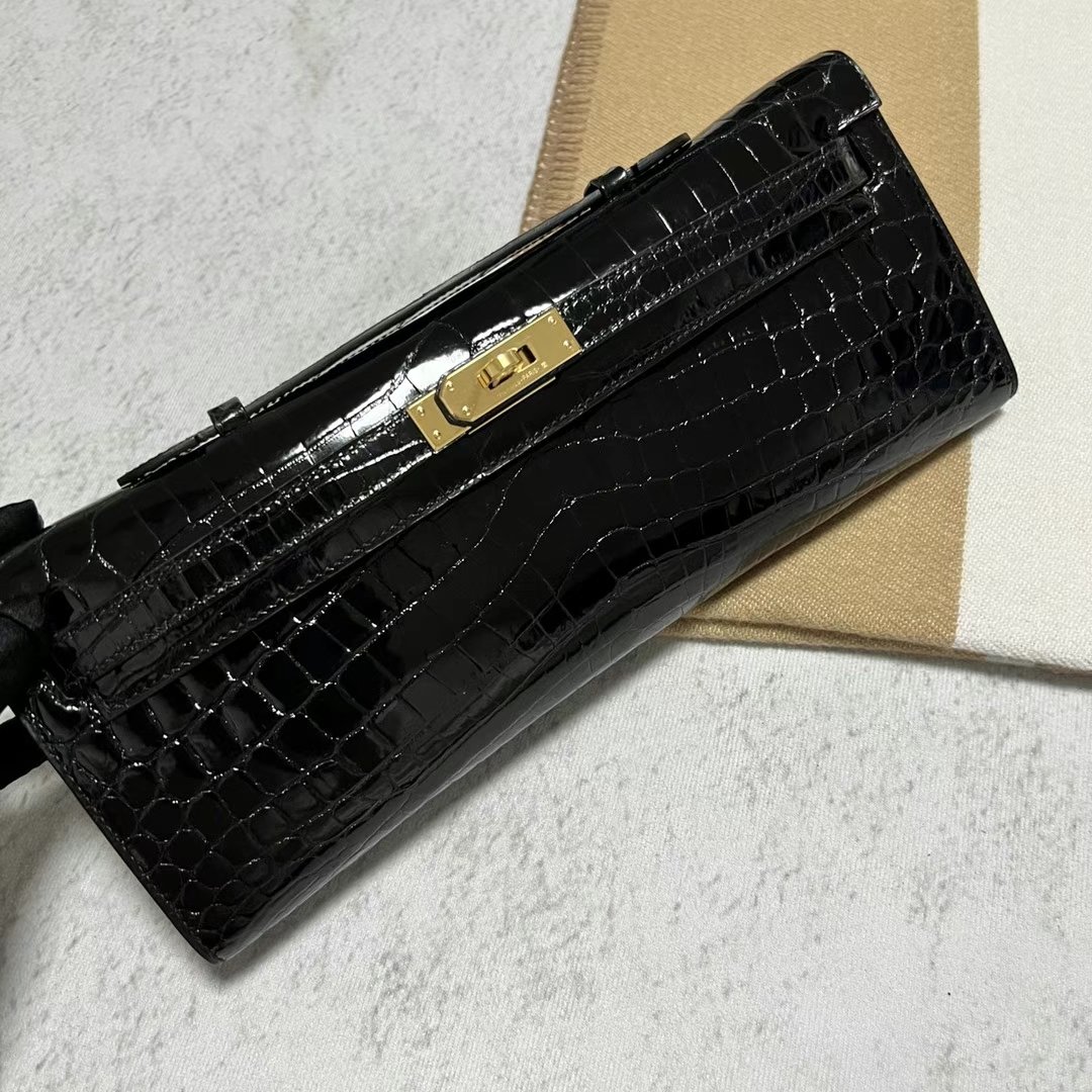 Uncle Bench Hermes Kelly cut shiny nilo crocodile Ck89 Black Gold Hardware Ghw 31cm Full Handmade