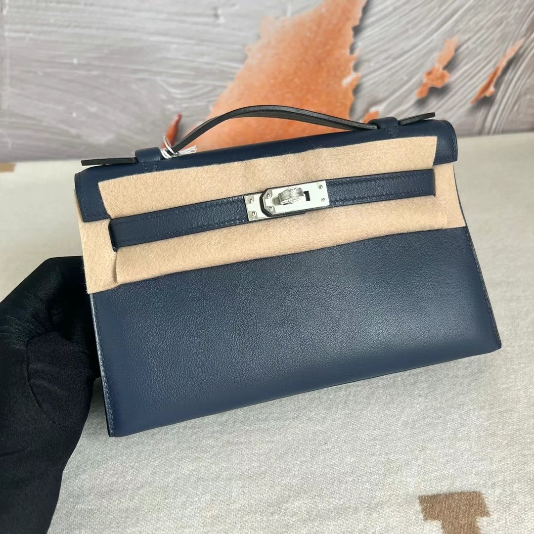 Uncle Bench Hermes Mini Kelly Pochette Swift Ck75 Gem blue Silver Hardware Phw 22cm Full Handmade