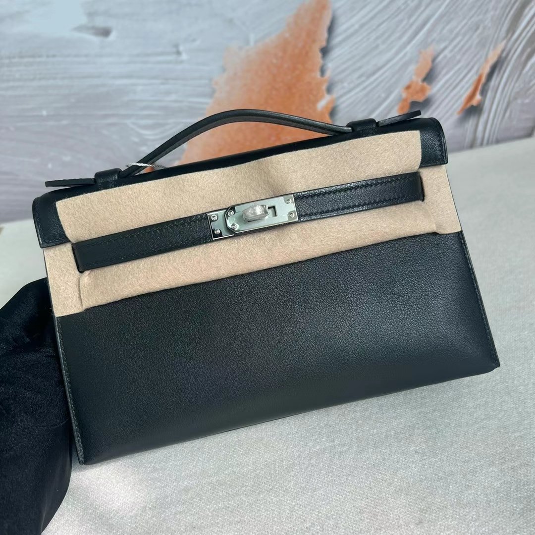 Uncle Bench Hermes Mini Kelly Pochette Swift Ck89 Black Silver Hardware Phw 22cm Full Handmade