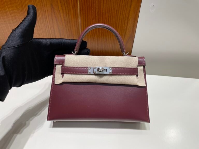 Uncle Bench Hermes Mini kelly Boxcalf purplish red Silver Hardware PHW 19cm Full Handmade