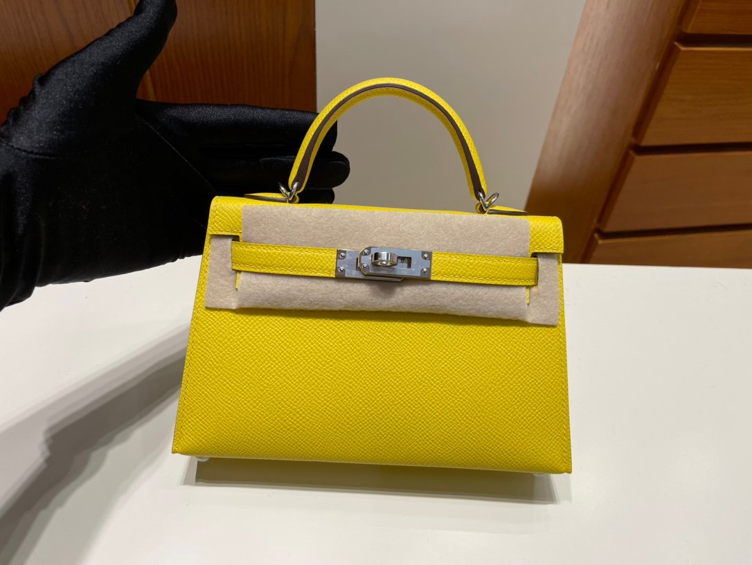 Uncle Bench Hermes Mini kelly Epsom 9o Naples yellow Silver Hardware PHW 19cm Full Handmade