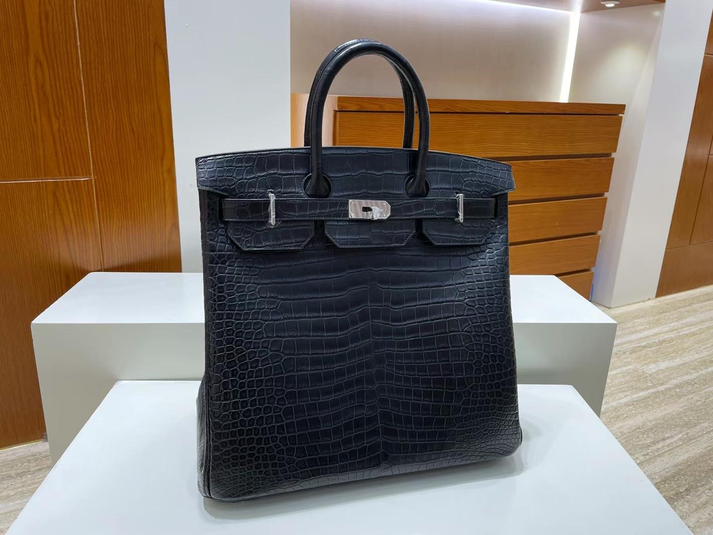 Uncle Bench Hermes Birkin Hac Matte Porosus Ck89 Black Silver Hardware Phw 40cm Full Handmade