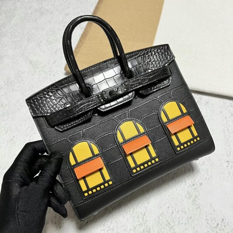 Uncle Bench Hermes Birkin So Black Epsom & Shiny Alligator Black buckle 20cm Full Handmade
