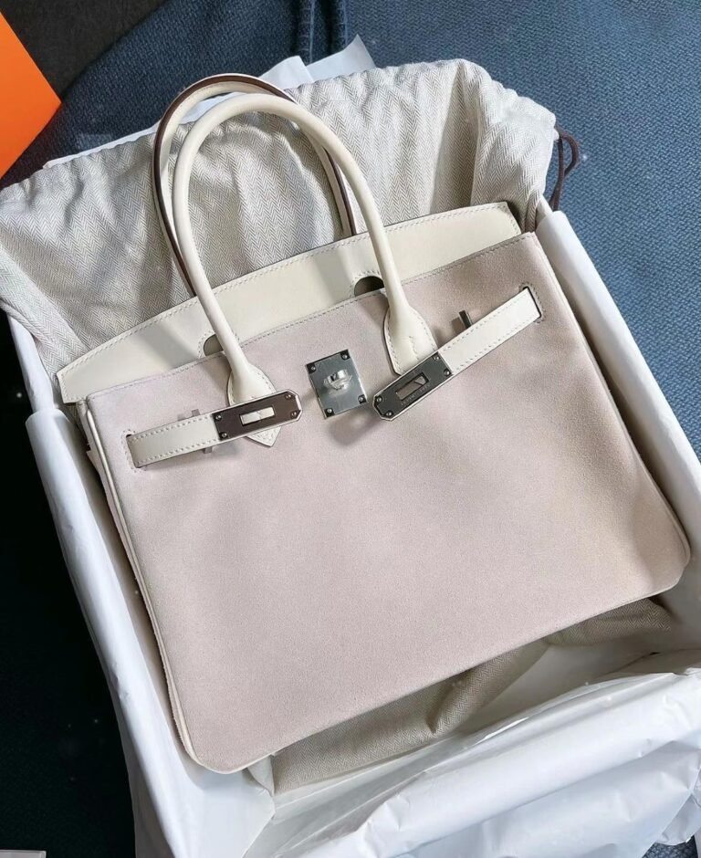Uncle Bench Hermes Birkin Suede & Swift Taro color & Creamy white Silver Hardware 25cm Full Handmade