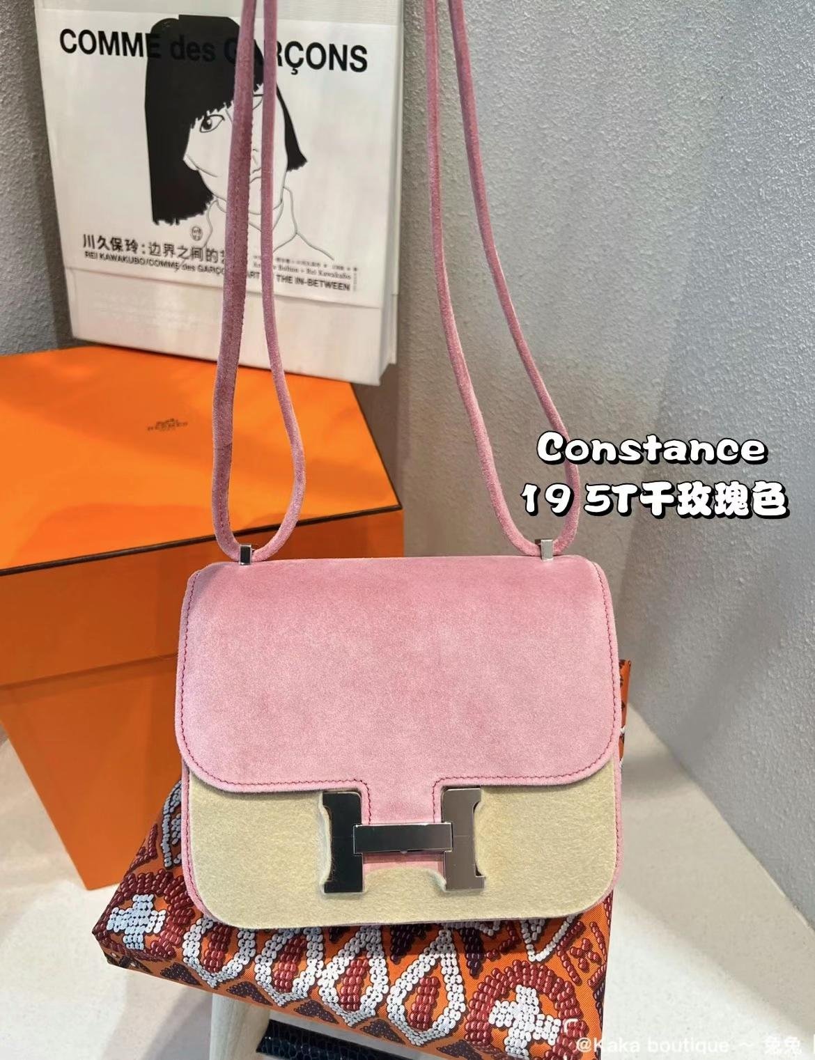 Uncle Bench Hermes Constance Suede 5T Rose pink Silver Hardware 19cm Full Handmade