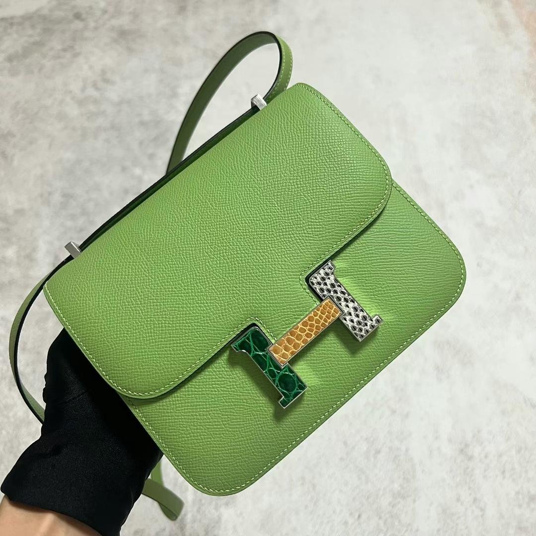 Uncle Bench Hermes Constance Epsom i3 Avocado green Lizard +crocodile buckle 18cm Full Handmade