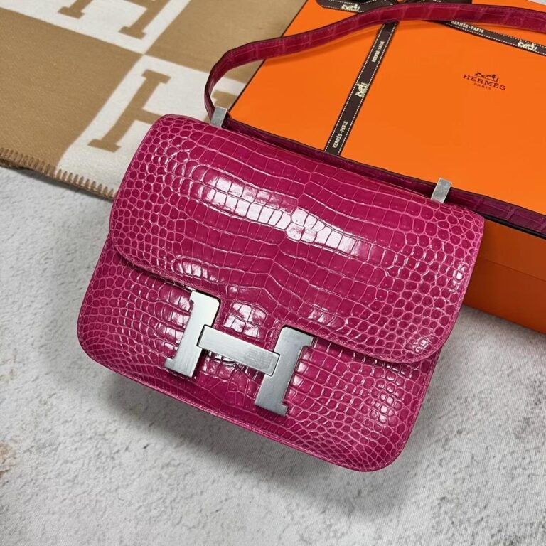 Uncle Bench Hermes Constance Shiny Porosus 5j Rose pink Silver Hardware Phw 24cm Full Handmade