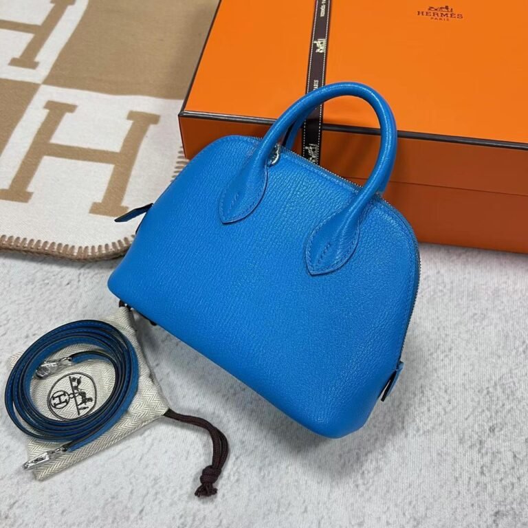 Uncle Bench Hermes Mini Bolide Chevre 0F Bright blue Silver Hardware 19cm Full Handmade