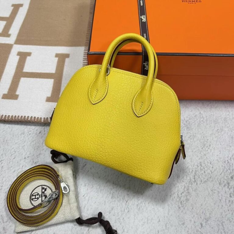 Uncle Bench Hermes Mini Bolide Chevre 9O Naples yellow Silver Hardware 19cm Full Handmade
