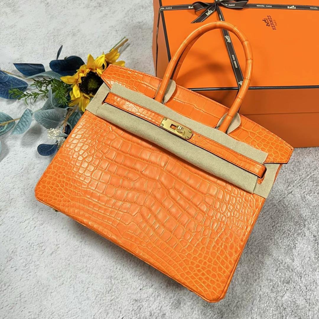 Uncle Bench Hermes Birkin Matte Alligator Crocodile Ck93 Orange Gold Hardware Ghw 30cm Full Handmade