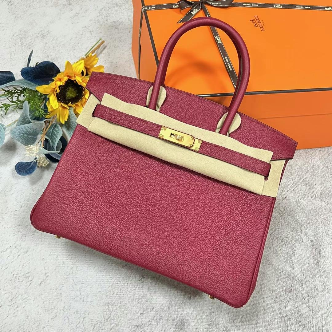 Uncle Bench Hermes Birkin Togo K1 garnet red Gold Hardware 30cm Full Handmade