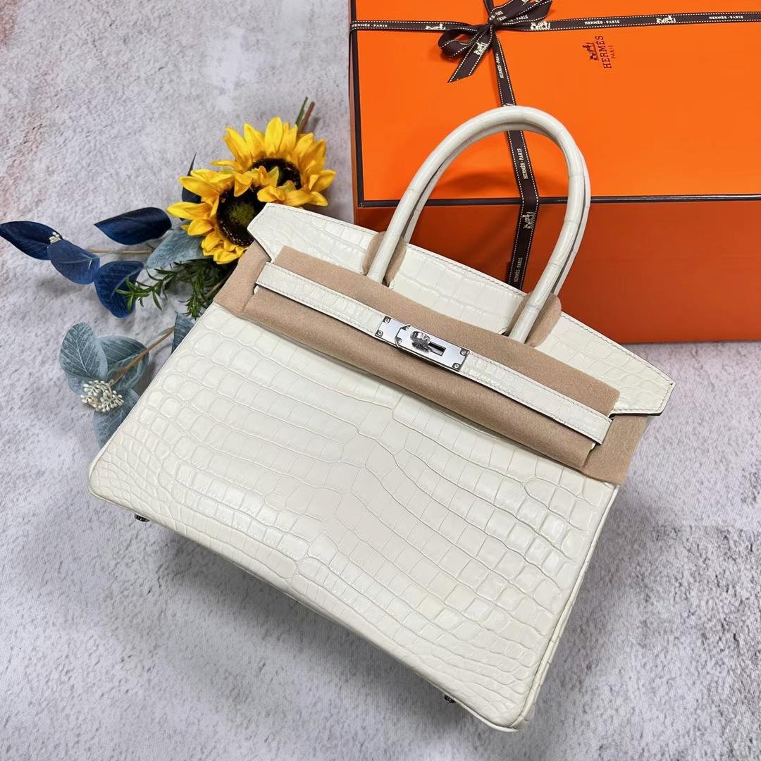 Uncle Bench Hermes Birkin Matte crocodile 8L Creamy white Silver Hardware 30cm Full Handmade