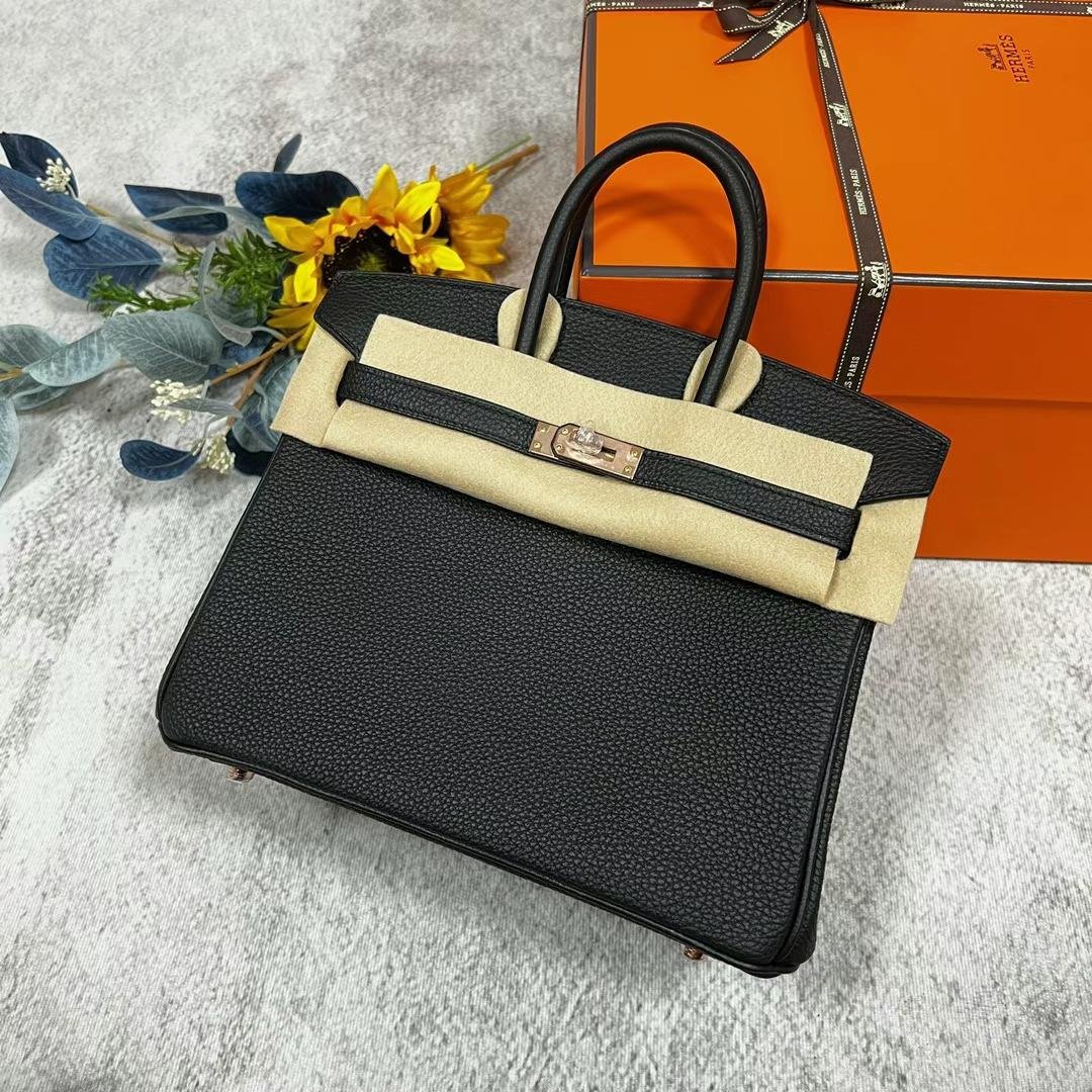 Uncle Bench Hermes Birkin Togo Ck89 Black Rose Gold Hardware 25cm Full Handmade