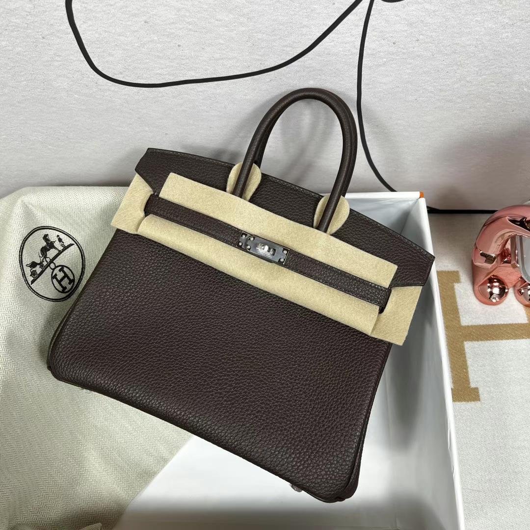 Uncle Bench Hermes Birkin Togo Ck41 Deep Coffee & Golden Brown Silver Hardware 25cm Full Handmade