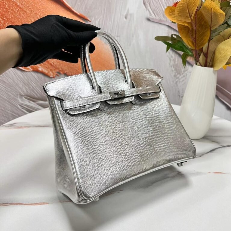 Uncle Bench Hermes Birkin Chevre Silver & Black Silver Hardware 25cm Full Handmade