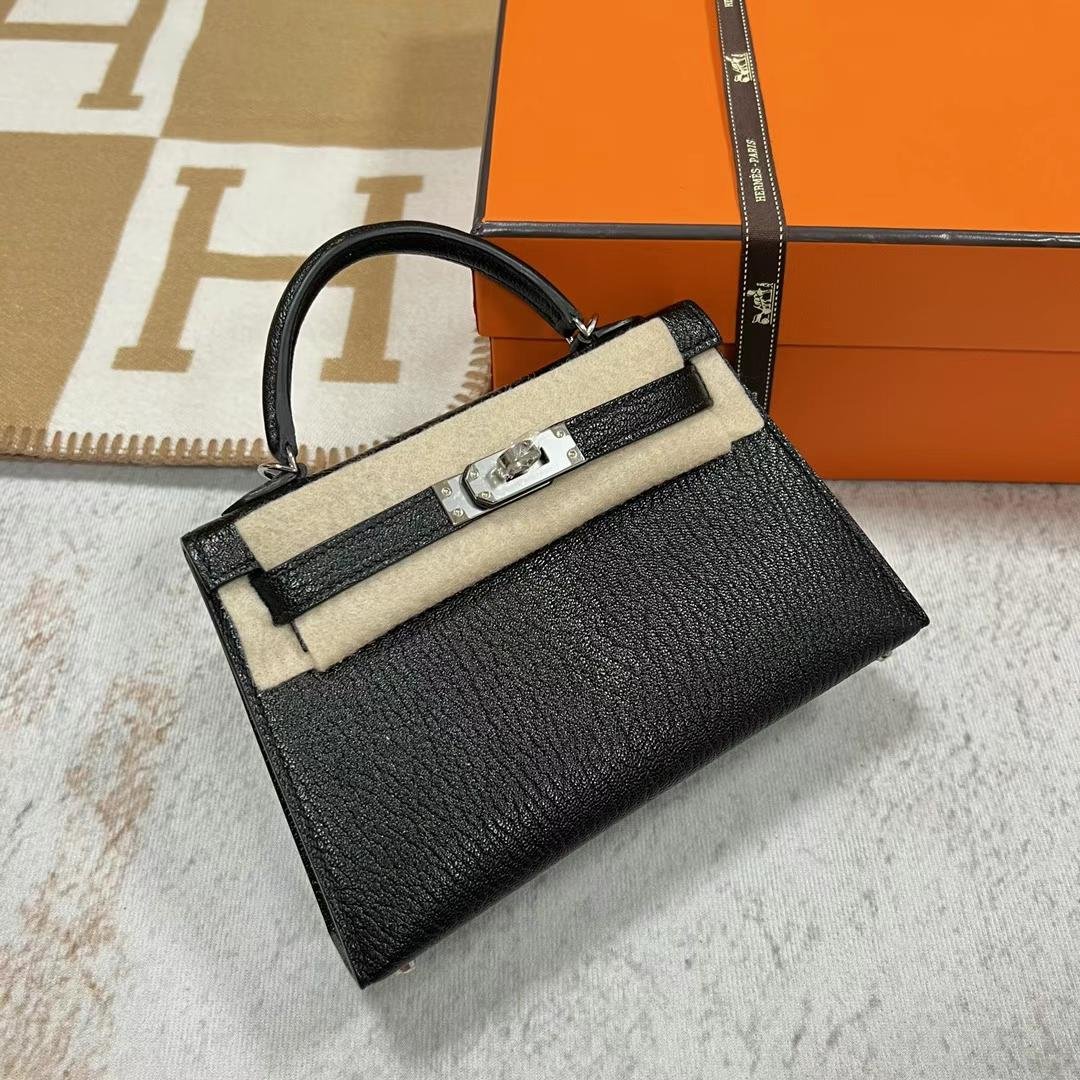 Uncle Bench Hermes Mini Kelly Chevre Ck89 Black Silver Hardware Phw 19cm Full Handmade