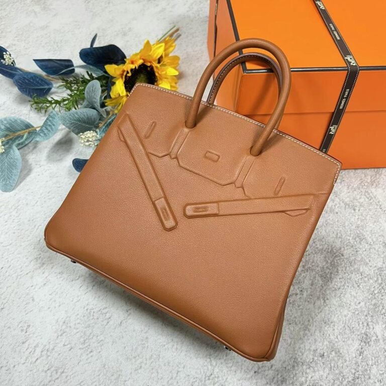 Uncle Bench Hermes Birkin Shadow Swift Golden Brown Silver Hardware 25cm Full Handmade