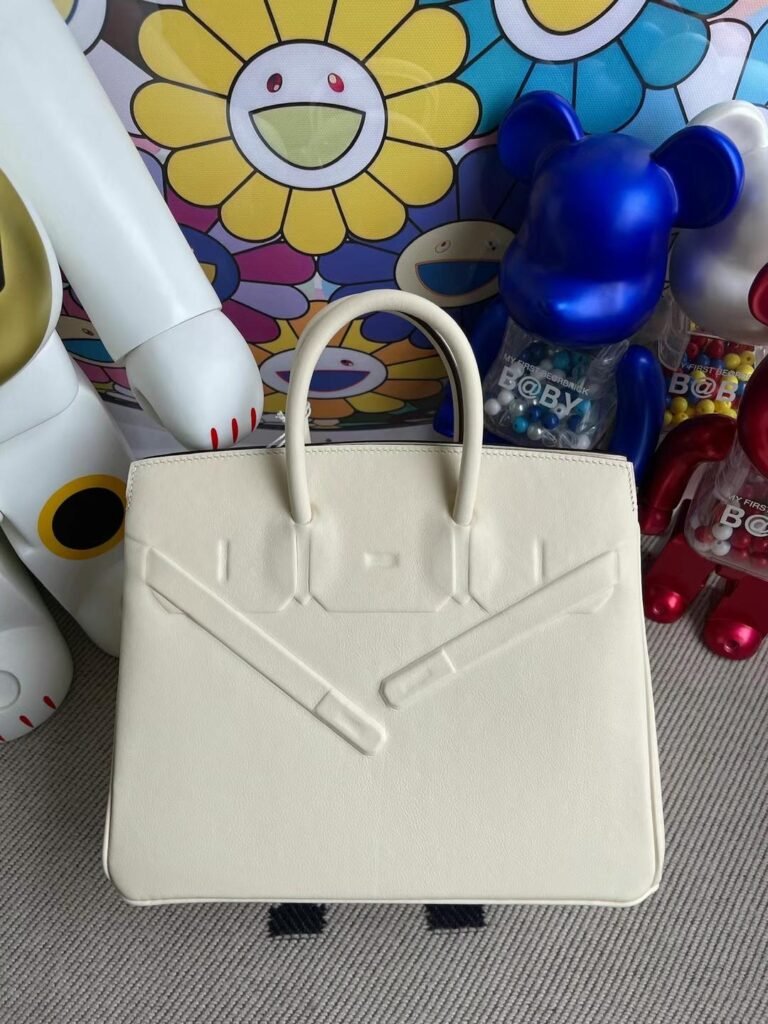 Uncle Bench Hermes Birkin Shadow Swift Creamy white Silver Hardware 25cm Full Handmade