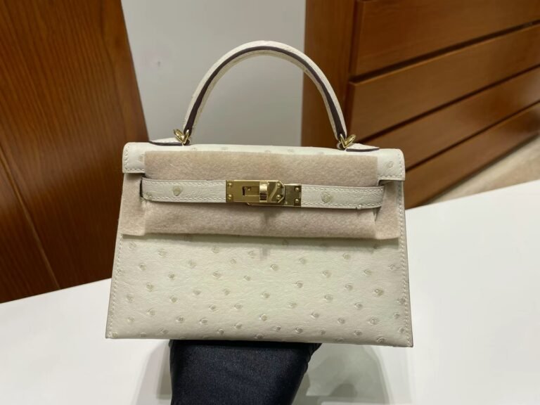 Uncle Bench Hermes Mini Kelly Ostrich 3C White wool Gold Hardware 19cm Full Handmade