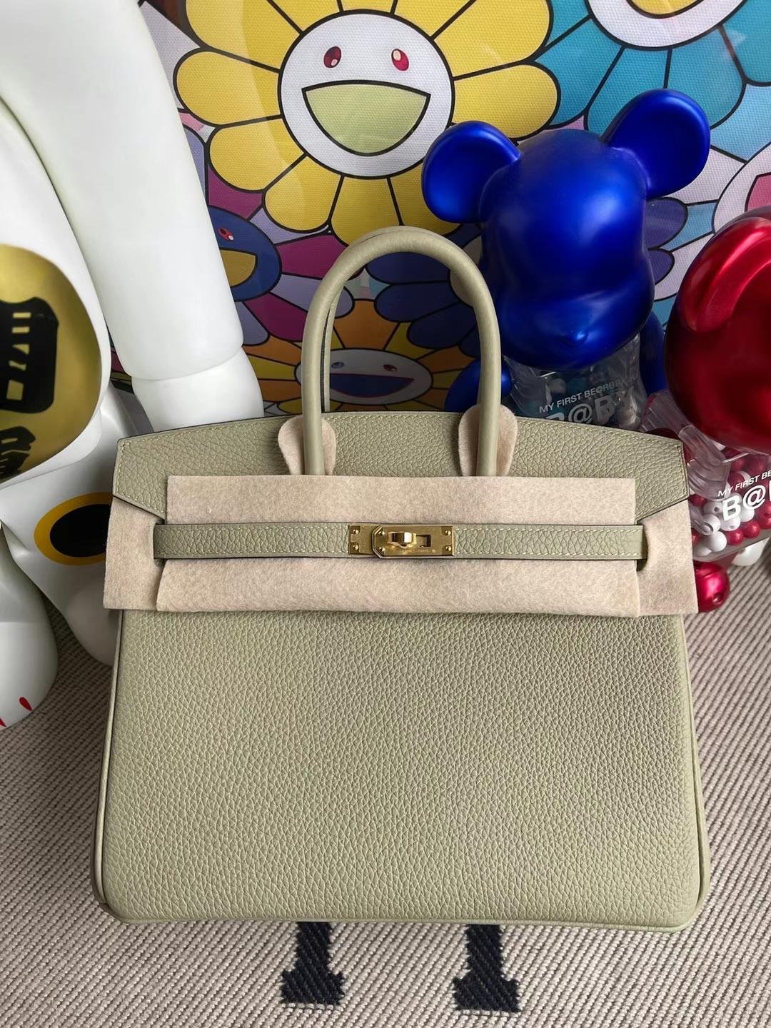 Uncle Bench Hermes Birkin Togo Q1 Sage Green Silver Hardware Ghw 25cm Full Handmade