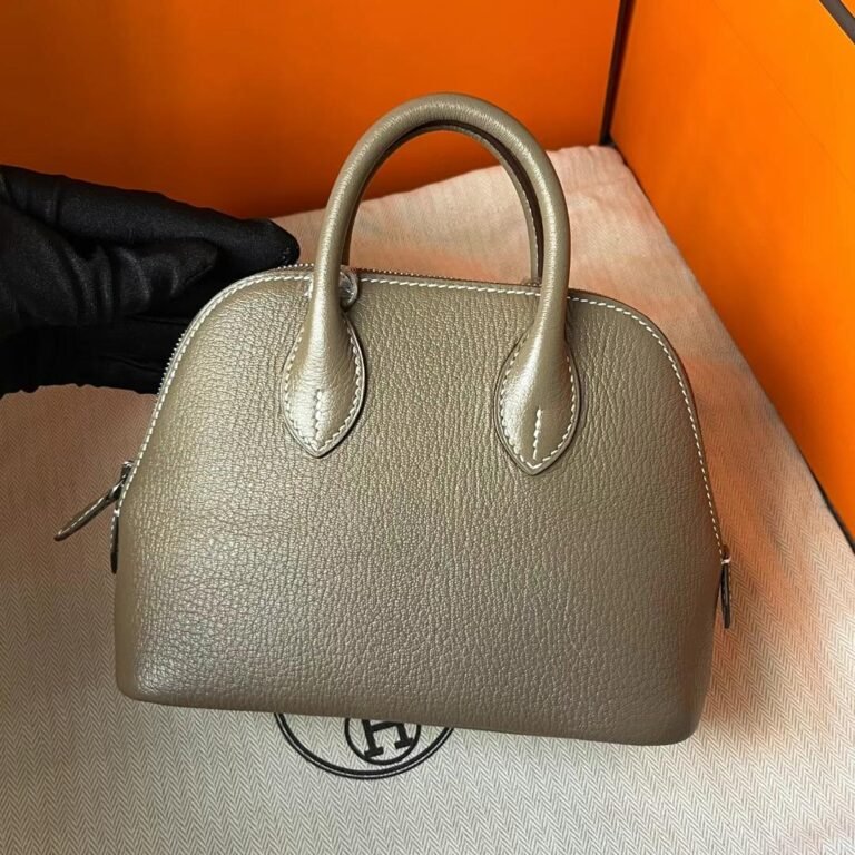 Uncle Bench Hermes Mini Bolide Chevre Ck18 Etoupe Grey Silver Hardware 19cm Full Handmade