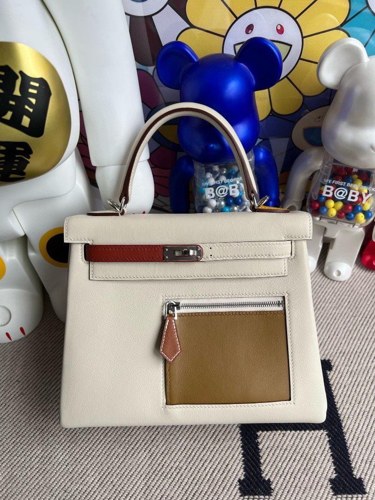 Uncle Bench Hermes Kelly colormaric Beton White Silver Hardware PHW 25cm Full Handmade