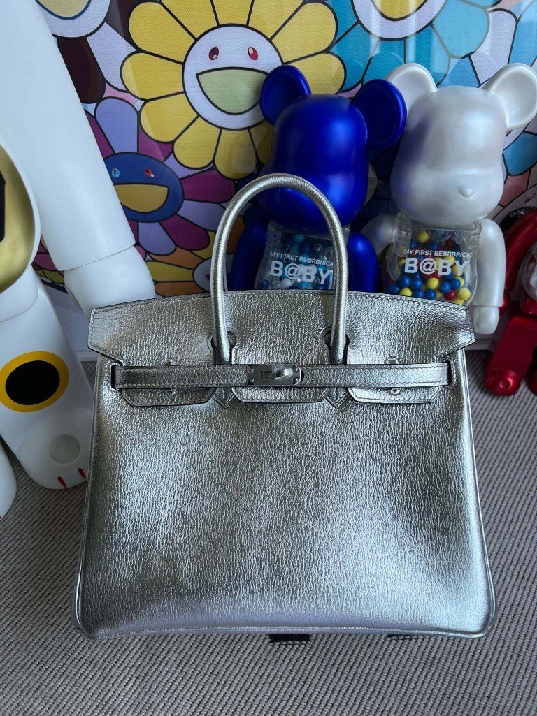 Uncle Bench Hermes Birkin Silver Chevre Silver Hardware PHW 25cm Full Handmade
