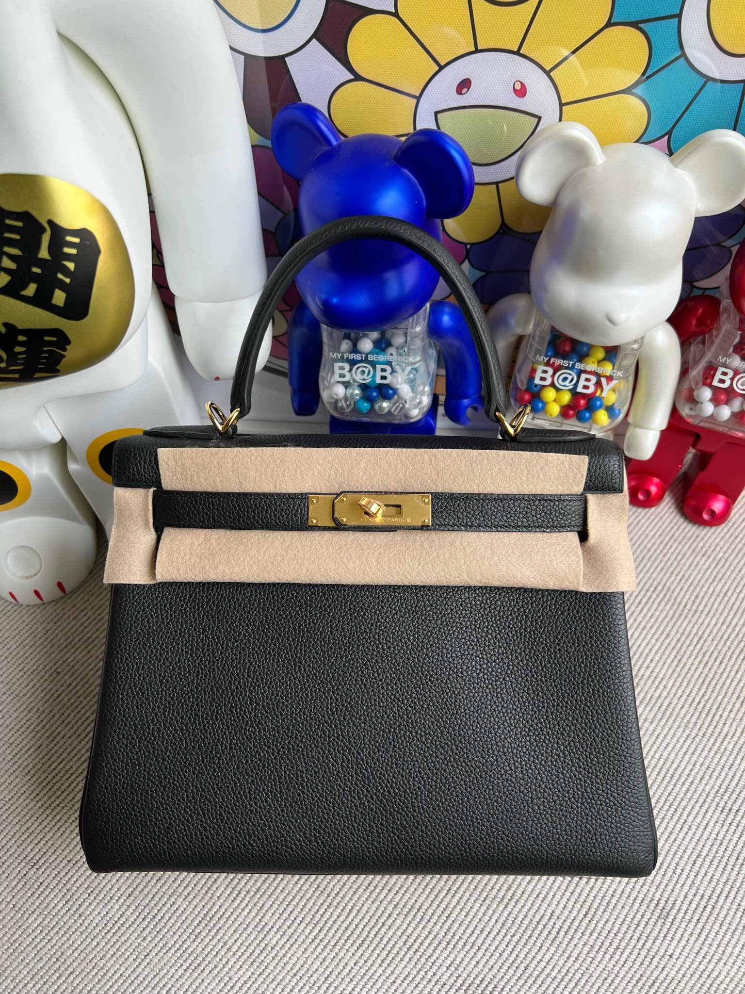 Uncle Bench Hermes kelly togo ck89 Noir Silver Hardware GHW 28cm Full Handmade