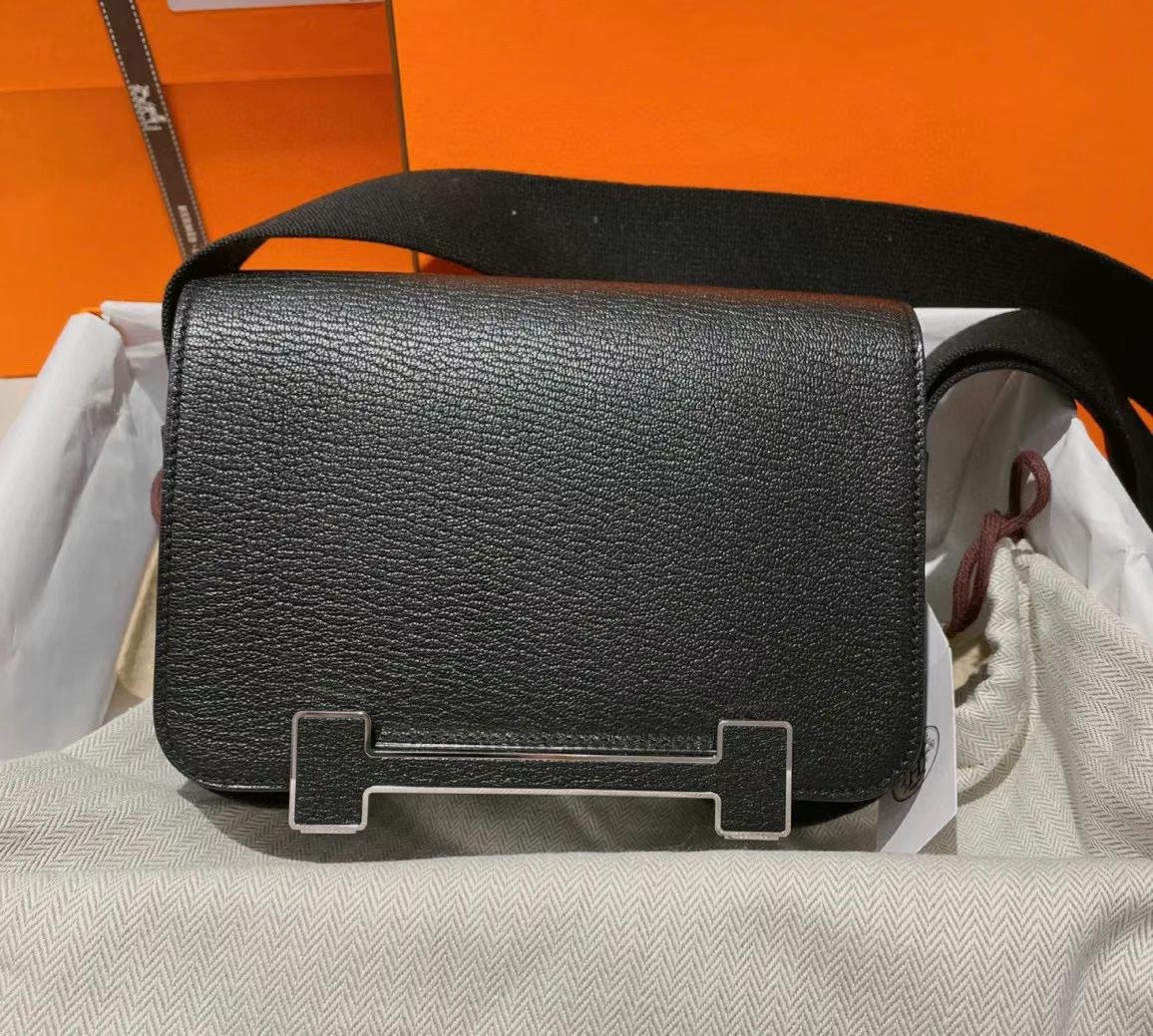 Uncle Bench Hermes Geta Chevre ck89 Black Silver Hardware 20cm Full Handmade