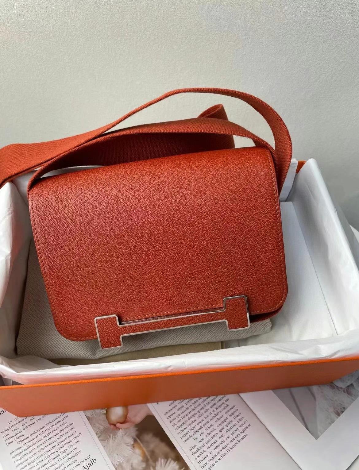 Uncle Bench Hermes Geta Chevre C6 Pumpkin color Silver Hardware 20cm Full Handmade
