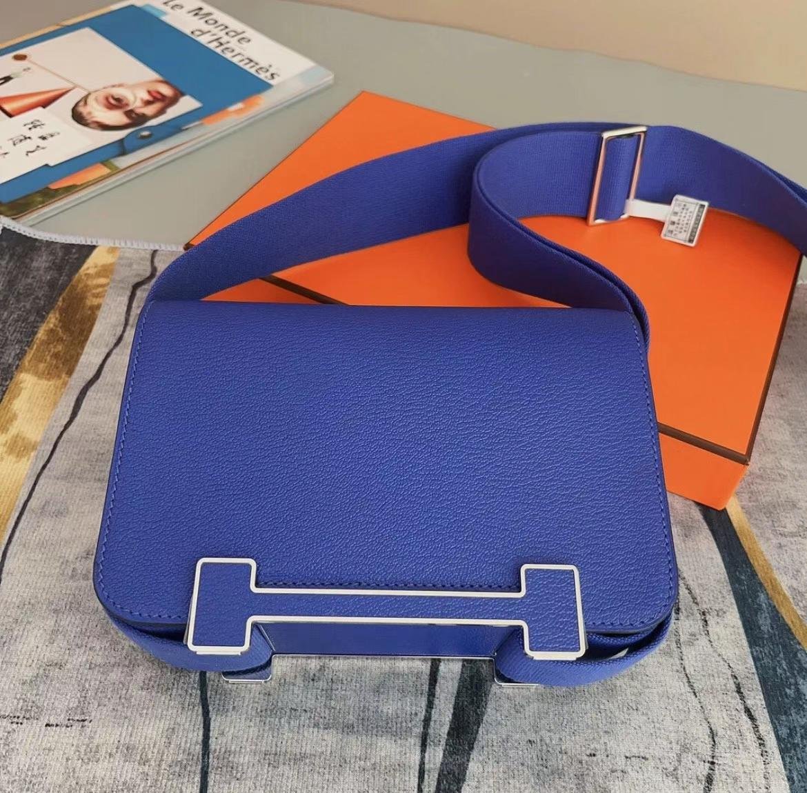 Uncle Bench Hermes Geta Chevre 7T Bright blue Silver Hardware 20cm Full Handmade